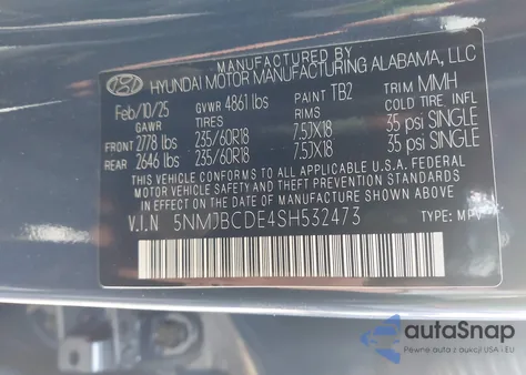 2025 Hyundai Tucson Sel из США, поврежденный, VIN 5NMJBCDE4SH532473